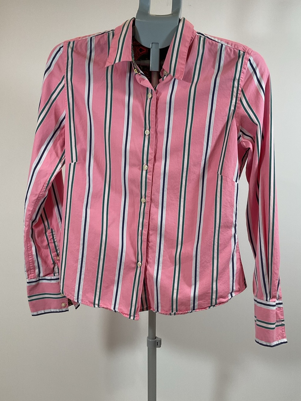 Robert Graham Women's Pink Striped Button-Up Shirt/Contrast Paisley Trim